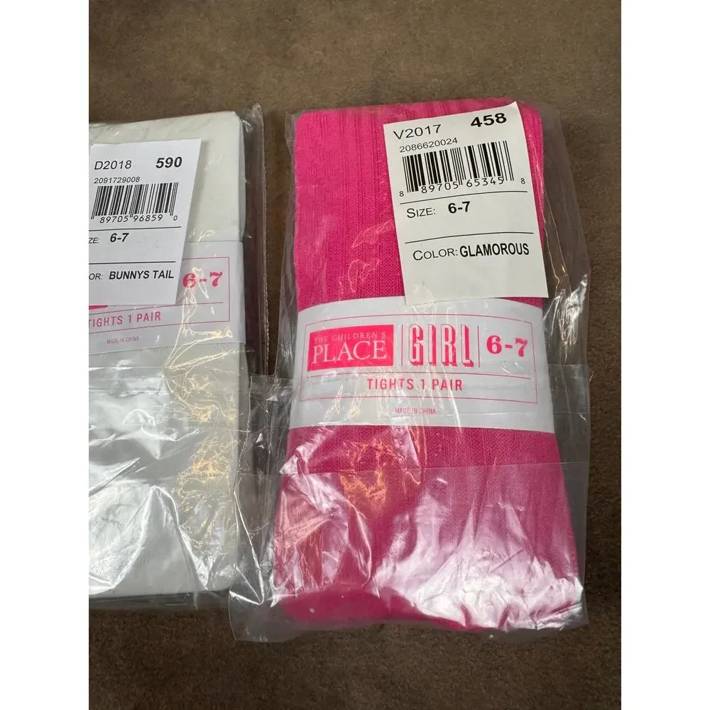 The Children's Place Girls Tights 3-Pair Lot Size 6-7 NIP Gray White Pink #978